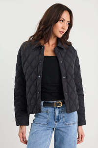 Coats: Absolute Black Collared Quilted Jacket