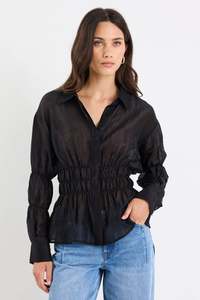 Composite Black Sheer Shirred Body Shirt