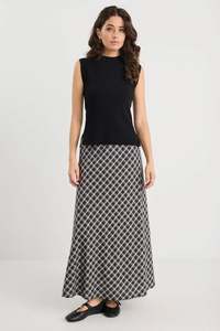 Soulmate Black White Check Bias Cut Midi Skirt