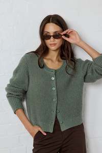Highlight Sage Mohair Blend Crewneck Cardigan