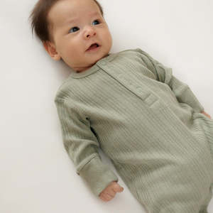 Children: Woolbabe Merino/Organic Cotton Long Sleeve Henley Suit - Flax Marl