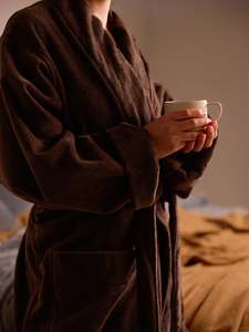 Womenswear: Velour Cotton Robe - Cocoa