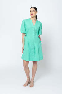 Dresses: Pleats Please Dress - Green Linen