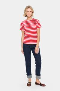 Tees: Aster Stripe T Shirt - Flame/White