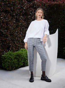 Pants: Cuffed Check Hepburn - Navy Check