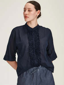 Blouses: Sasha Ruffle Blouse - French Navy
