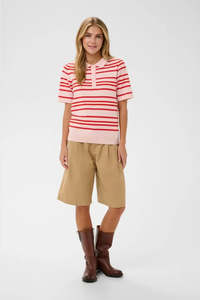 Shirts Tops: Pila Polo Pullover - Chalk/Pink/Red Stripe