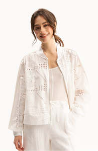 Outerwear: Cora Bomber Jacket - White