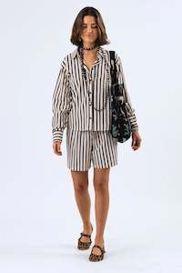 Lollys Laundry: Bleeker Shirt - Black/Cream Stripe