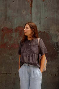 Indi Cold: Embroidered Voile Blouse - Carbon