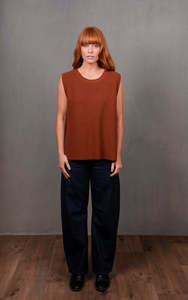 Knitwear: Crew Neck Vest - Cognac