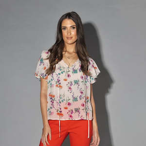 DRAMA THE LABEL FLUTTER BLOUSE SUMMER GARDEN