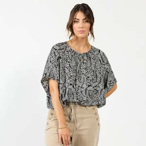 DRAMA THE LABEL LIBERTY TOP BLACK PAISLEY