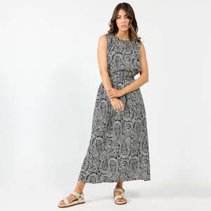 DRAMA THE LABEL UNION DRESS BLACK PAISLEY