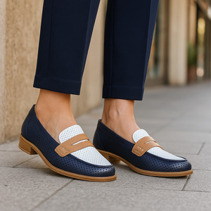 Loafers: BRESLEY AFRICA NAVY WHITE TAN