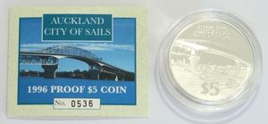 Products: Proof $5 Auckland City 1996 - colonialcollectables buying and selling coins medals banknotes Colonial Collectables.com