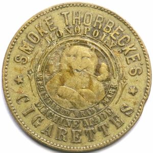 Products: Thorbeck's Cigarettes Token - colonialcollectables buying and selling coins medals banknotes Colonial Collectables.com