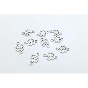 Z7. Four Leaf Clover Connector Charm - Silver- 10 pcs