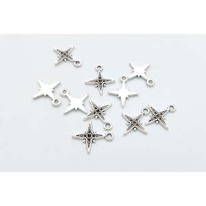 Discontinued: Silver Star with Black Crystal Charm - 10 pcs