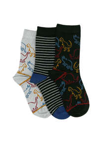 Products: Kid's Dino Bamboo 3 Pair Pack Crew Columbine