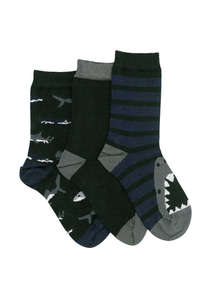 Products: Kid's Shark Bamboo 3 Pair Pack Crew Columbine