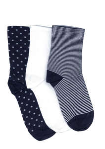 Products: Women's Fine Spot Stripe Cotton Crew 3 Pair Pack Columbine