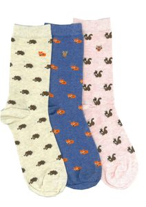 Products: Women's Woodland Animal's Cotton Crew 3 Pair Pack Columbine