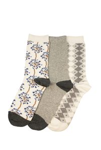 Products: Women's Cream Floral Cotton Crew 3 Pair Pack Columbine