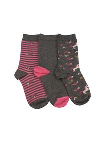 Products: Kid's Unicorn Flowers Cotton 3 Pair Pack Crew Columbine