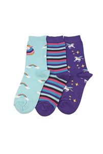 Kid's Unicorn Cotton 3 Pair Pack Crew Columbine
