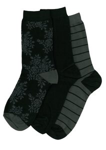 Women's Floral Stripe Cotton Crew 3 Pair Pack Columbine