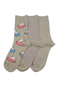 Women's Cats in Cups Cotton Crew 3 Pair Pack Columbine