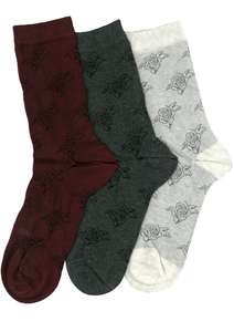 Women's Contrast Flower Cotton Crew 3 Pair Pack Columbine