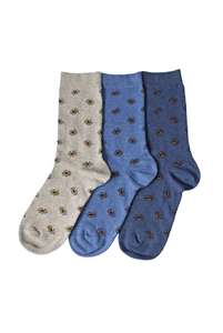 Women's Small Bees Cotton Crew 3 Pair Pack WBN Columbine