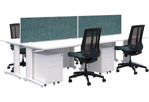 White Desks: Energy 1500 Desk Package - 4 person (2 Pod Inline Desk)