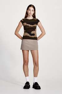 LINEN BLEND MINI SKIRT, SMOKE