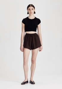 Womens Linen: BOYFRIEND SHORT, COCOA