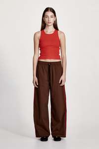 REC PANT, COCOA W RED