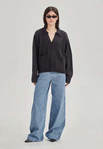 BOXY POLO KNIT, CHARCOAL