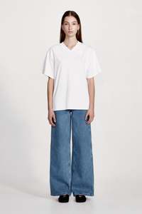 New Arrivals Women: WOMENS V NECK BOY TEE, WHITE