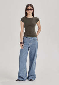 Last Ones Womens: CAP SLEEVE TEE, OLIVE GREY