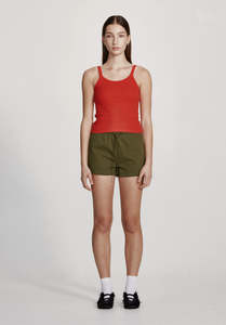 Womens Linen: WOMENS REC TRACK SHORT, OLIVE