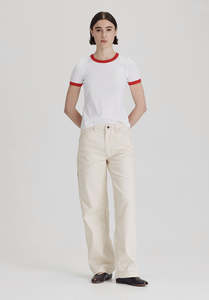 WOMENS RINGER TEE, WHITE WITH RED