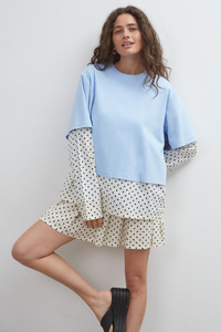 Commonplaceessentials: Blue Crush LS Tee - Light Blue / Polka Dot