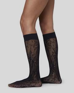 Swedish Stockings: Rosa Lace Knee-Highs - Black