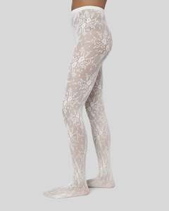 Swedish Stockings: Rosa Lace Tights - Ivory