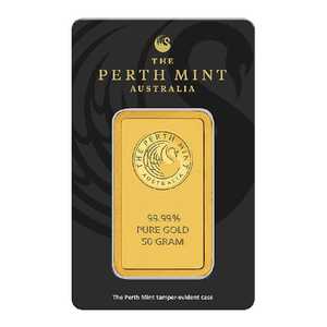 Gold Bar: 50g Perth Mint Gold Minted Bar – Kangaroo