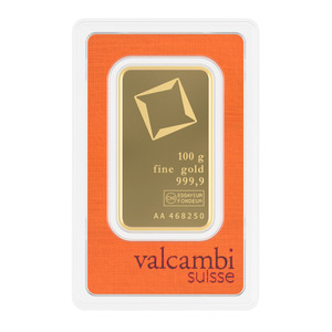 Bullion: 100g Valcambi Suisse Minted Gold Bar (24K .9999 Fine) – With Serialized Assay Card