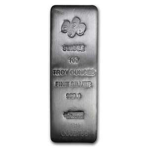 Silver Coins, Bars & Bullion from a Trusted NZ Merchant: 100 oz PAMP Suisse Silver Cast Bar