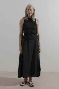 Draw Skirt | Black Silk Linen